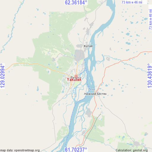 Yakutsk on map