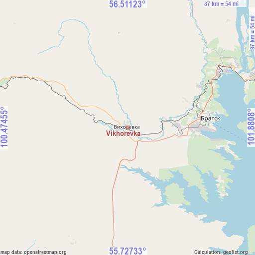 Vikhorevka on map