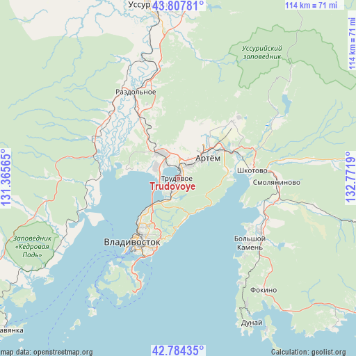 Trudovoye on map