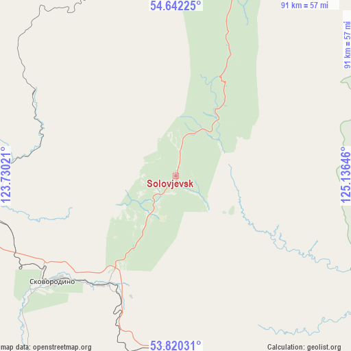 Solovjevsk on map