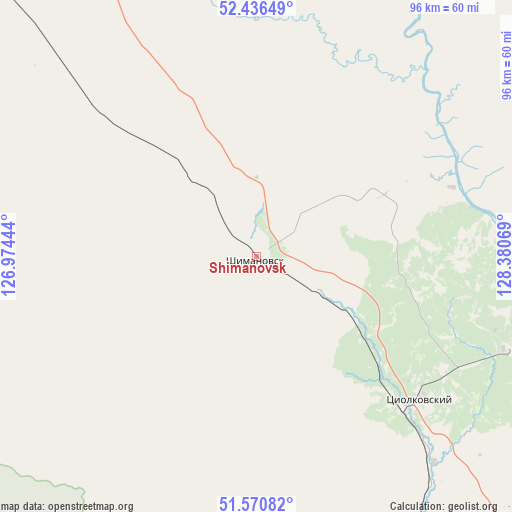 Shimanovsk on map