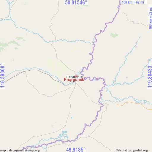 Priargunsk on map