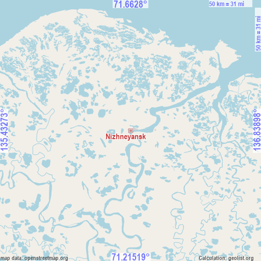 Nizhneyansk on map