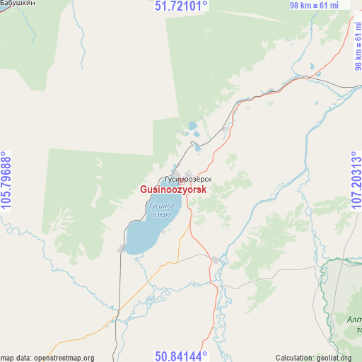 Gusinoozyorsk on map