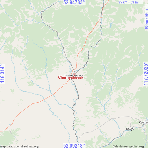 Chernyshevsk on map