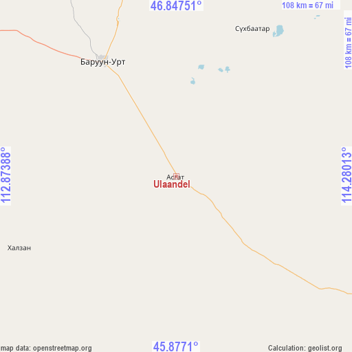 Ulaandel on map