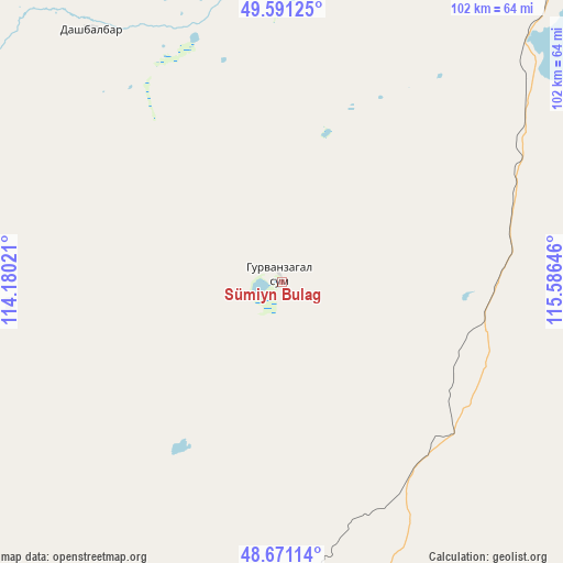 Sümiyn Bulag on map