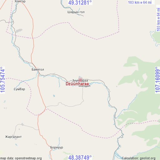 Dzüünharaa on map