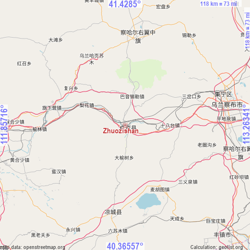Zhuozishan on map
