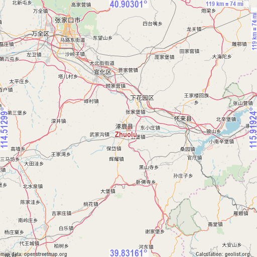 Zhuolu on map