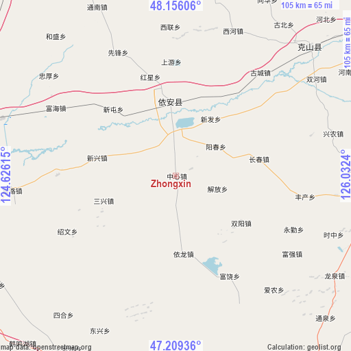 Zhongxin on map