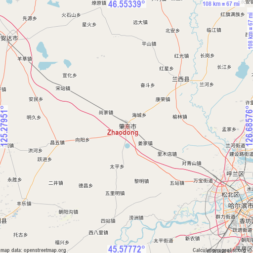 Zhaodong on map