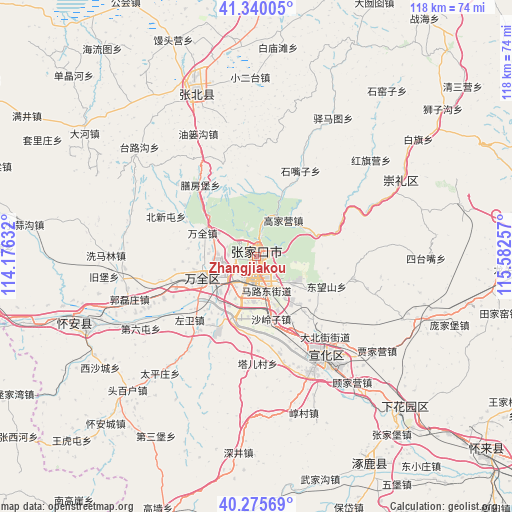Zhangjiakou on map