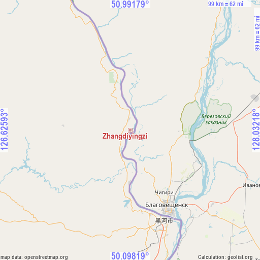 Zhangdiyingzi on map