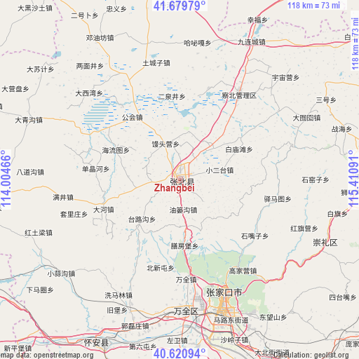 Zhangbei on map