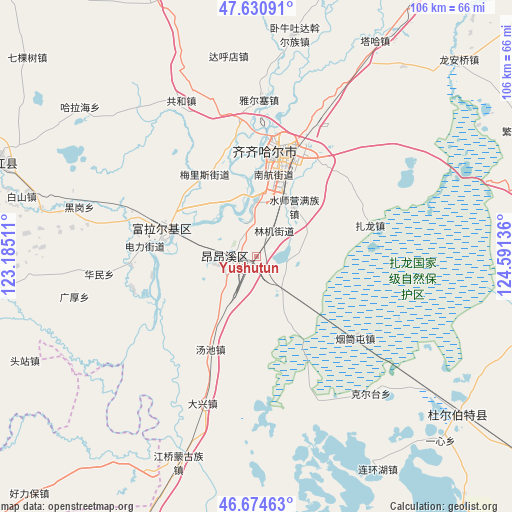 Yushutun on map