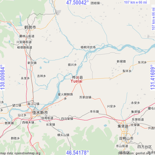 Yuelai on map