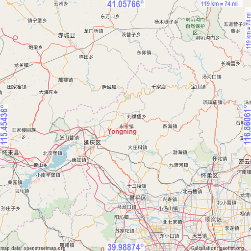 Yongning on map