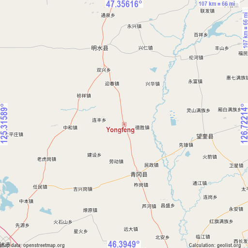 Yongfeng on map