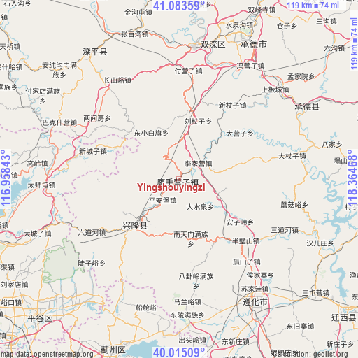 Yingshouyingzi on map