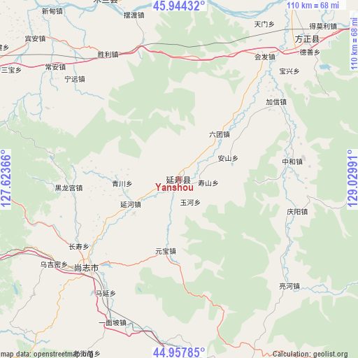 Yanshou on map