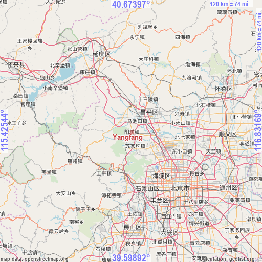 Yangfang on map