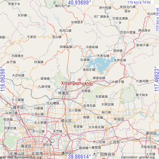 Xitiangezhuang on map