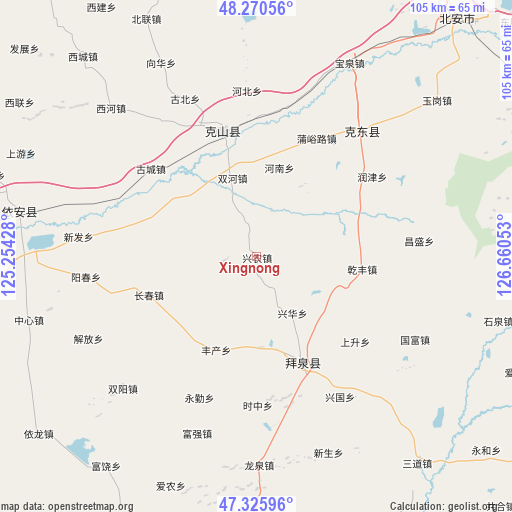 Xingnong on map