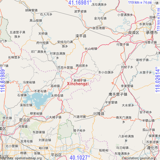 Xinchengzi on map