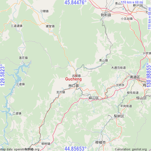 Gucheng on map