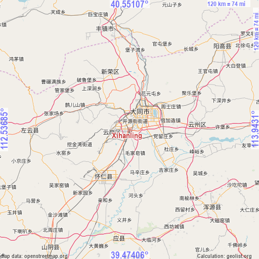 Xihanling on map