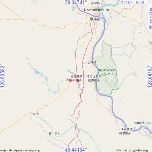 Xigangzi on map