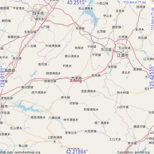 Xifeng on map