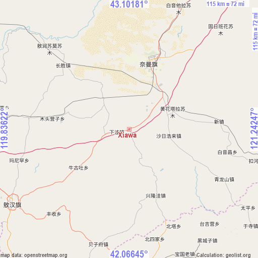 Xiawa on map