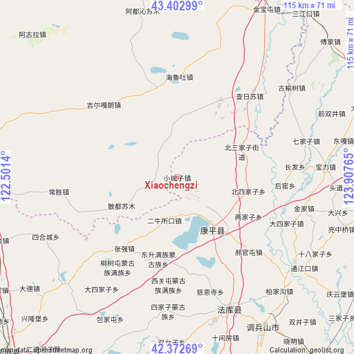 Xiaochengzi on map