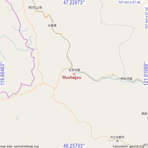 Wuchagou on map