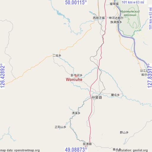 Woniuhe on map