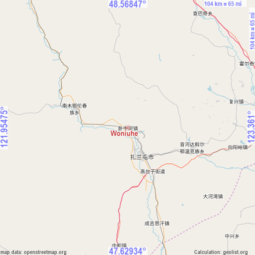 Woniuhe on map