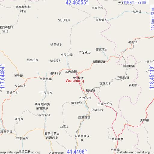 Weichang on map