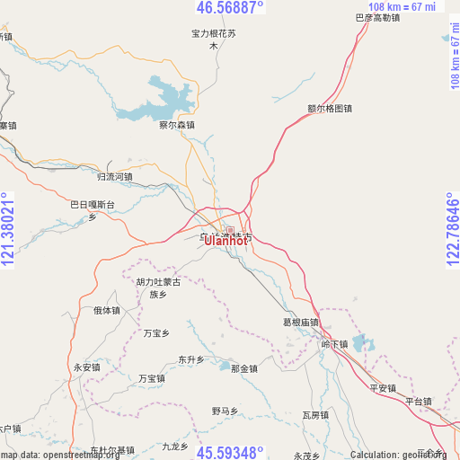 Ulanhot on map