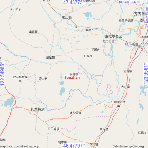 Touzhan on map