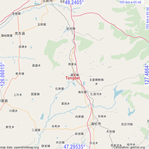 Tongbei on map