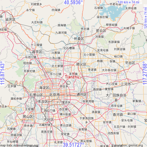 Tianzhu on map