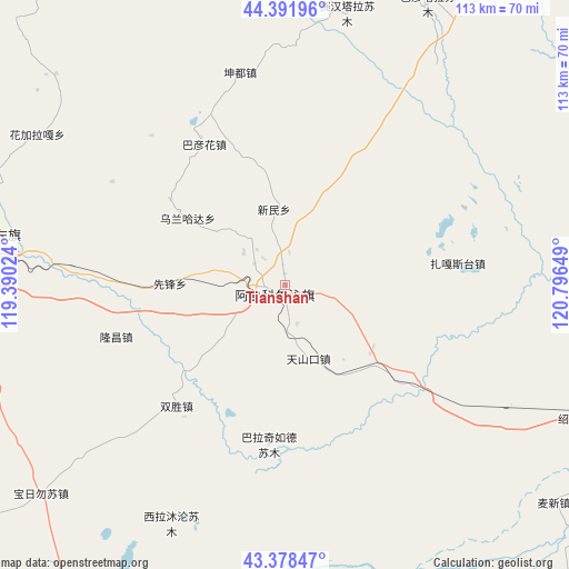 Tianshan on map