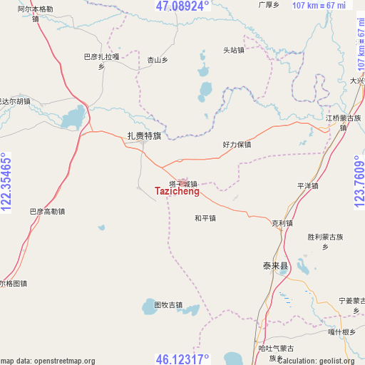 Tazicheng on map