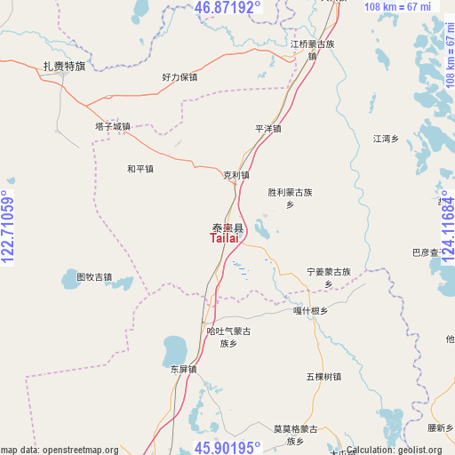 Tailai on map