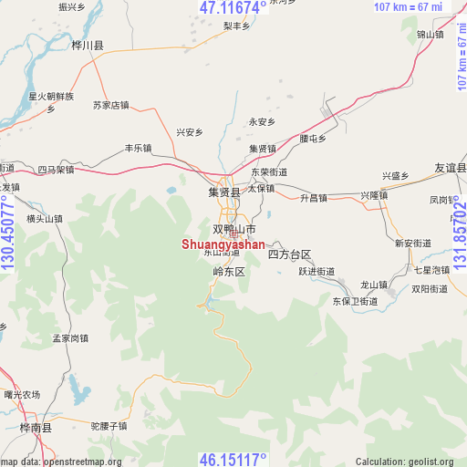 Shuangyashan on map