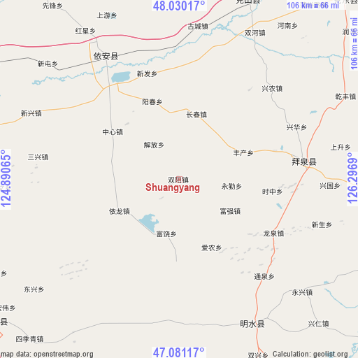 Shuangyang on map