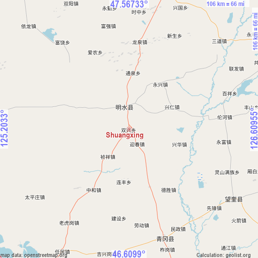 Shuangxing on map