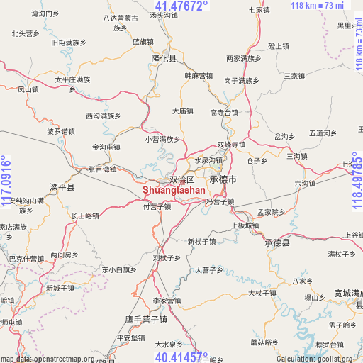 Shuangtashan on map